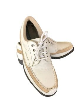 FOOTJOY Softjoys Spikeless Golf Shoes White Beige Leather Size 8.5 Narrow 98512